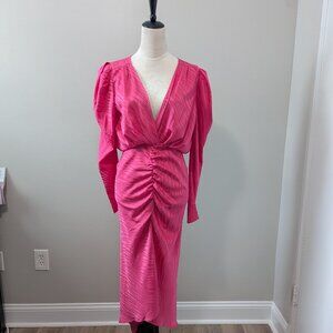 Ronny Kobo Astrid V-neck Puff Sleeve Pink Dress